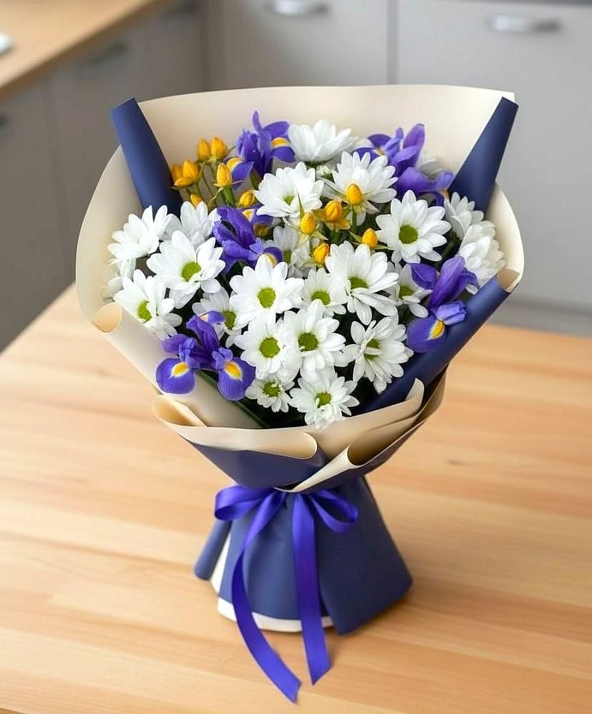 Букет цветов из: Розы, Ирисы и Хризантемы в Ундоры