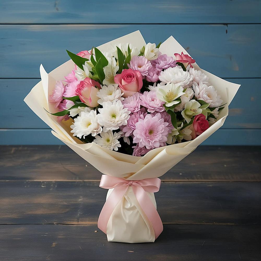 Букет цветов из: Хризантемы, Альстромерии и Розы в Ундоры